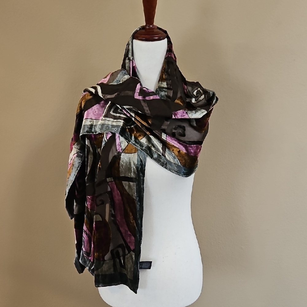 Nordstrom Silk Blend Burn Out Velvet Rose Multicolor Abstract Scarf